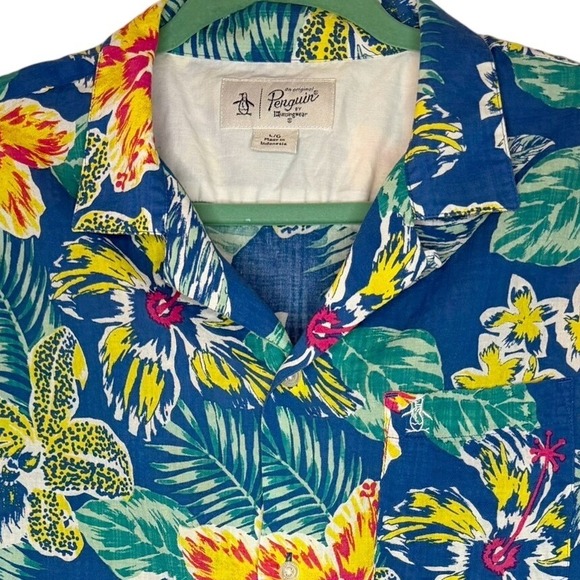 Original Penguin Other - Original Penguin Button Down Mens Large Blue Floral Tropical Hibiscus Shirt
